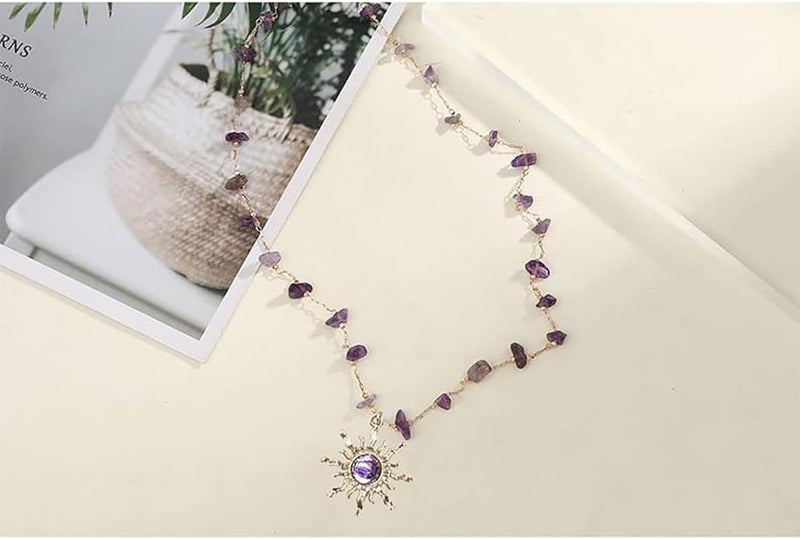 TACBSP Rapunz Sun Necklace for Women Tangled Necklace Sun Necklaces Opal Pendant Neckalces Healing Crystal Necklaces Christmas Trendy Jewelry - Image 3